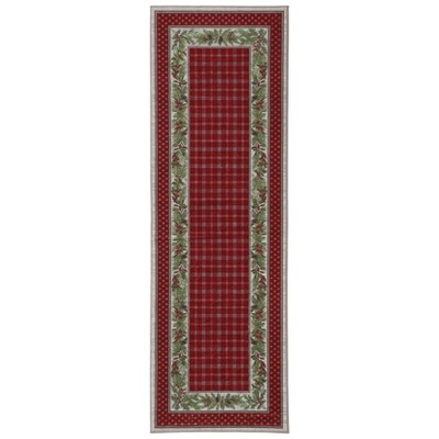 COZONY Bordered Plaid Christmas Rug, Washable Low Pile Non Slip Holiday Carpet for Living Room Bedroom Dining Room