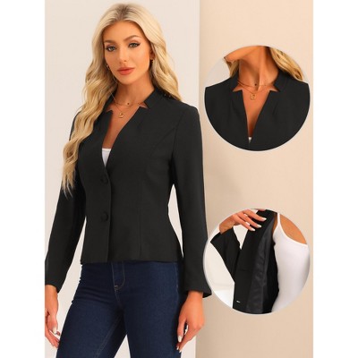Allegra K Women's Long Sleeve Button Down Office Work Blazers Black Small — фото 2