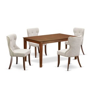 Dining Table Set for 4 - Kitchen Table with 4 Chairs - Modern Cottage Style - Mahogany Finish - 1 of 4