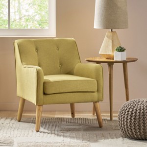 Modern Fabric Upholstered Accent Arm Chair,Wooden Tufted Comfy Reading Bedroom Armchair,Living Room Lounge Chair with Extra Cushion-Coolbibila - 1 of 4