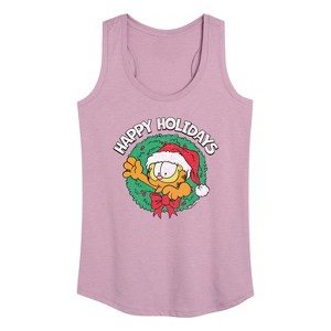 Women's - Garfield - Happy Holidays Wreath Graphic Racerback Tank - 1 of 4