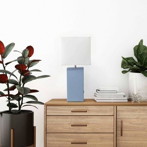 Modern Leather Table Lamp with USB and Fabric Shade - Elegant Designs - 1 of 4