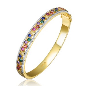 Guili 14K Gold Plated Bangle Bracelet with Round Clear and Multi-Colored Cubic Zirconia Offers Radiant Sparkle and a Fun, Eye-Catching Finish - 1 of 3