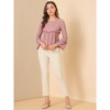 INSPIRE CHIC Women's Ruffle Hem Top Textured Round Neck High Waist Bell Long Sleeve Blouse Shirts - 2 of 4
