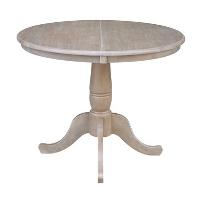 Traditional Washed Gray Taupe Extendable Round Wood Dining Table