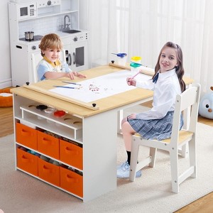 4 In 1 Kids Art Table and Chair Set,Toddler Craft Large Storage Desk with Portable Art Supply Organizer, Drawing Desk, Kids Activity and Study Table - 1 of 4
