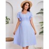 Coolmee Women Maternity Smocked Button Dress Summer Ruffle Short Sleeve Square Neck Casual Flowy Midi Dress Photoshoot Baby Shower Blue XXL - 2 of 4