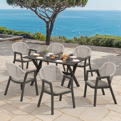 Outdoor Dining Set, 59 Inch Patio Furniture Set with PE Wicker Chairs, All-Weather Resistant Aluminum