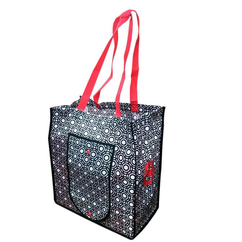 Geo Print Foldable Tote Bag - Black/Red, 1 of 2