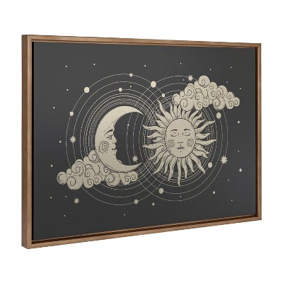 Kate & Laurel All Things Decor 23"x33" Sylvie Celestial Sun and Crescent Moon Boho Tarot Card Framed Metallic Canvas Wall Art