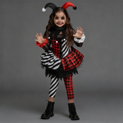 Joyfy Halloween Costume Evil Clown Costume for Girls – Creepy Cosplay Dress with Ruffles & Bells (Halloween Edition)