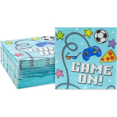 Blue Panda 100 Pack Video Game Paper Disposable Napkin Napkins for Kids Birthday Party, Blue, 6.5"