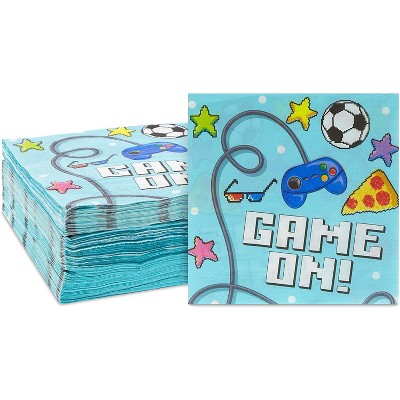 Blue Panda 100 Pack Video Game Paper Disposable Napkin Napkins for Kids Birthday Party, Blue, 6.5"