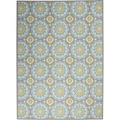 Blue Rectangular Flat Woven Synthetic Medallion Rug