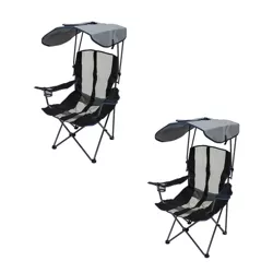 Kelsyus Premium Portable Camping Folding Outdoor Lawn Chair w/ 50+ UPF Canopy, Cup Holder, & Carry Strap, for Sports, Beach, Lake, Pool, Navy (2 Pack)