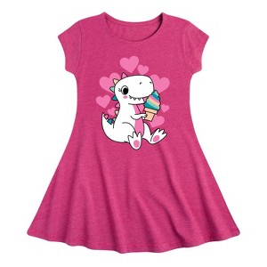 Girls' - Instant Message - Ice Cream Dinosaur Fit & Flair Cap Sleeve Graphic Dress - 1 of 4