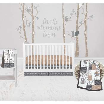 Bacati - Woodlands Forest Animals Beige/Grey 4 pc Crib Bedding Set with Diaper Caddy