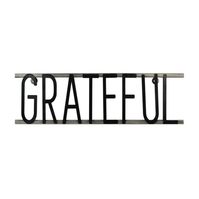 17" x 5" Grateful Decorative Metal Wall Sign Black - Prinz