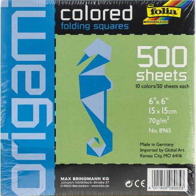 Folia Solid Origami Paper 6"X6" 500/Pkg-Assorted Colors