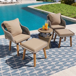 VisioGear Patio Seating Sets, 5 Pieces Patio Chair Sets with Cool Bar Table and Ottomans for Poolside, Brown, 23.2"*21.7"*31.5" - 1 of 4