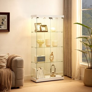 4-Tier Tempered Glass Display Cabinet with 2 Lights, Locks & Wheels, Double Door Freestanding Storage Cabinet - ModernLuxe - 1 of 4
