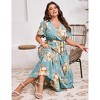 YESFASHION Plus Size Women V Neck Wrap Maxi Dress High Waist Short Sleeves Casual Summer Dress with Belt - 4 of 4
