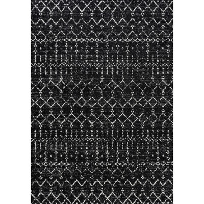 Ivory & Black Trellis Synthetic Easy-Care Rectangular Rug