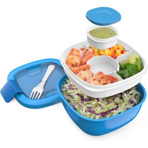 54 oz Bowl with 4-Compartment Toppings Tray, Leak-Proof Dressing Container, Reusable Fork, BPA-Free Lunch Box for Meal Prep - 1 of 4