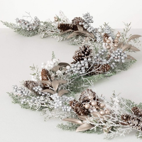 White Frosted Pine Garland