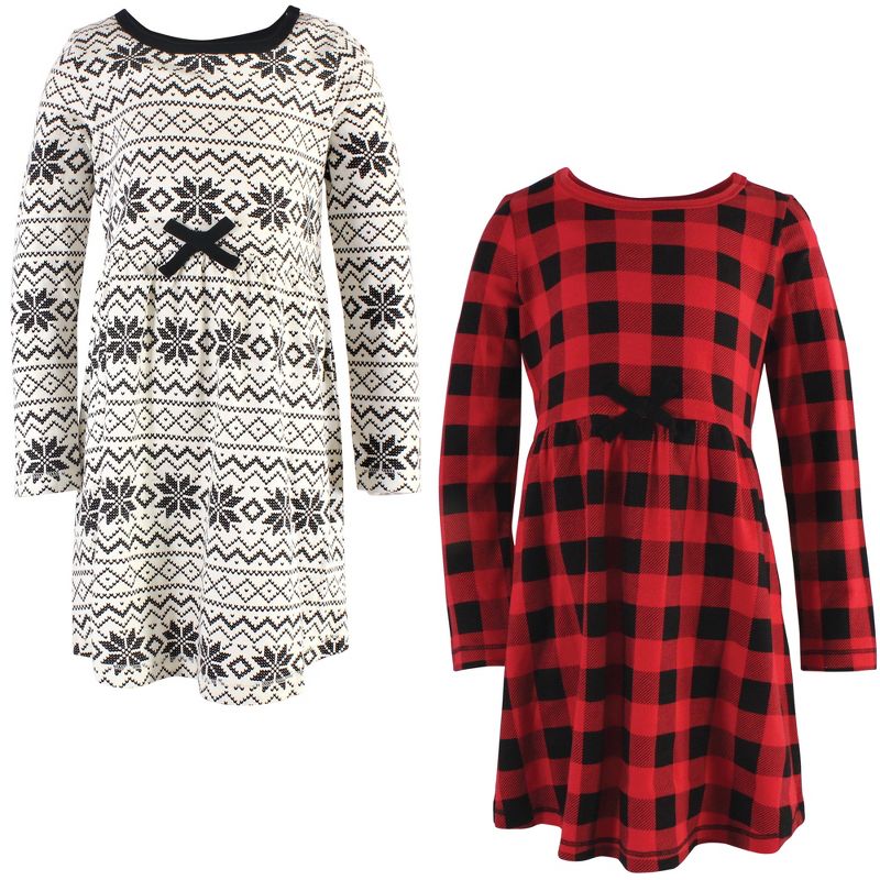 Touched by Nature Big Girls and Youth Organic Cotton Long-Sleeve Dresses 2pk, Buffalo Plaid, 3 of 8