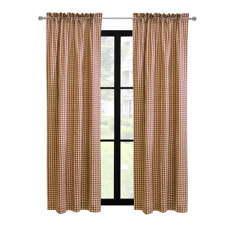 Thermalogic Checkmate Energy Efficient Room Darkening Mini Check Pattern Pole Top Curtain Panel Pair Burgundy, 2 of 6