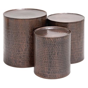 Metal Cylinder Accent Tables (Set of 3) Brown - Olivia & May - 1 of 4