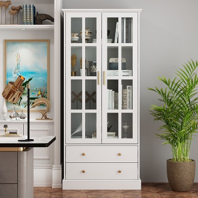 FUFU&GAGA Glass - Door Storage Cabinet Bookcase: Display & Organize – Perfect for Home Display Cabinet