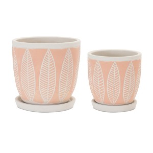 Melrose Stone Planter with Plate (Set of 2) - 1 of 3