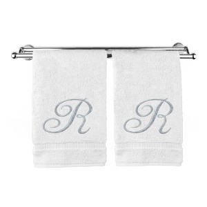 BC BARE COTTON Monogrammed Hand Towel, 100% Turkish Cotton - Set of 2 - White - Silver Script - 1 of 1