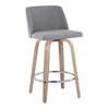 Fabric Upholstered Contemporary Counter Stool with Swivel and Bent Wood Legs with Round Metal Footrest for Kitchen Island or Home Bar, Set of 2 - 2 of 4