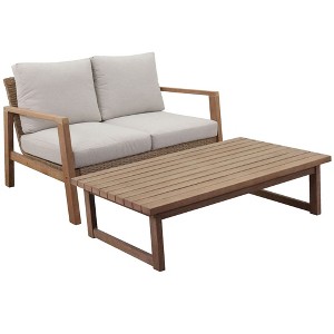 Courtyard Casual Ocean Pointe Loveseat Eucalyptus Wood Frame with Olefin Cushion - 1 of 4
