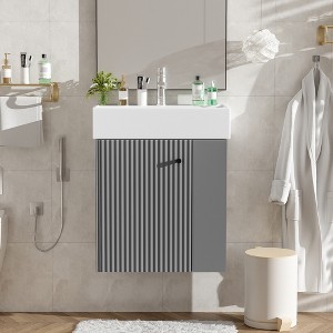 KWPZQEB 21.6" Modern Bathroom Vanity with Ceramic Basin, Floating Vanity Sink Cabinet with Doors & Side Storage, Wooden Cabinet with Sink - 1 of 4