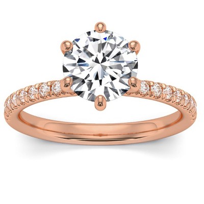 Pompeii3 2Ct Round Cut Moissanite & Diamond Ring in 14k Gold With Side Halo