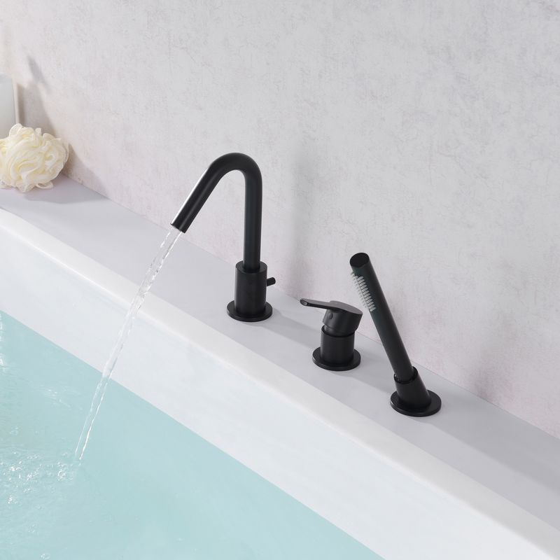 SUMERAIN Matte Black Roman Tub Faucet 3 Holes Deck Mount Bathtub Faucet with Handheld Shower Sprayer, 3 of 9