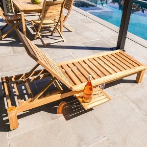 Nordic Teak Natural Outdoor Chaise Lounger with Side Table - Beige - 1 of 4