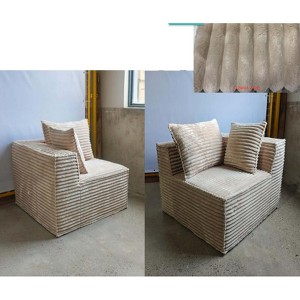 Piped Slant Arm Modular Sofa Left Right Seat Corduroy Camel Polyurethane Material Living Room Seating Solution - 1 of 4