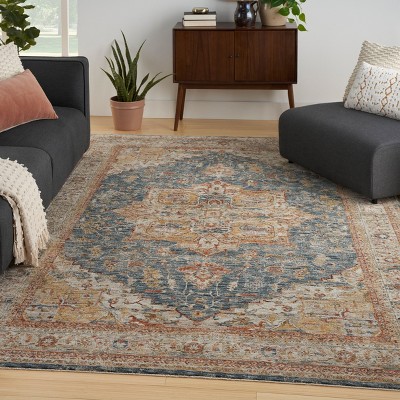 Ivory Blue Petra Vintage-Inspired Rectangular Area Rug, 9'3" x 12'7"