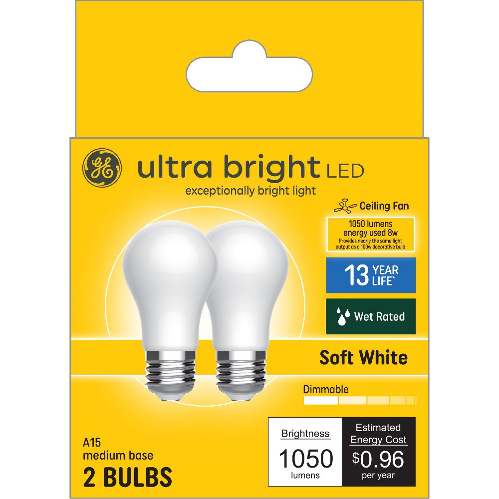 Photos - Light Bulb General Electric GE 2pk 100W Frost Ultra Bright A15 LED Ceiling Fan  Soft White 