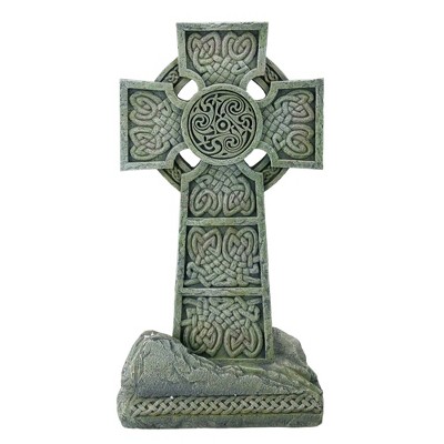 Roman 16" Irish Celtic Cross Religious Outdoor Patio Garden Statue - Gray/Green