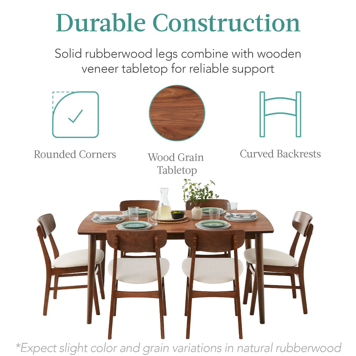 Best Choice Products 7-Piece Mid-Century Modern Upholstered Dining Set, Wooden Table w/ 6 Chairs - Walnut/Gray - thumbnail 10