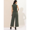 Allegra K Women's Button Down Collared Wide Leg Tie-Waist Sleeveless Cargo Jumpsuits - 4 of 4