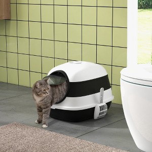 Akoasm Large Foldable & Easy Clean Two-Way Entrance Cat Litter Box With High Sides Lid, Air Freshener-White+Black - 1 of 4