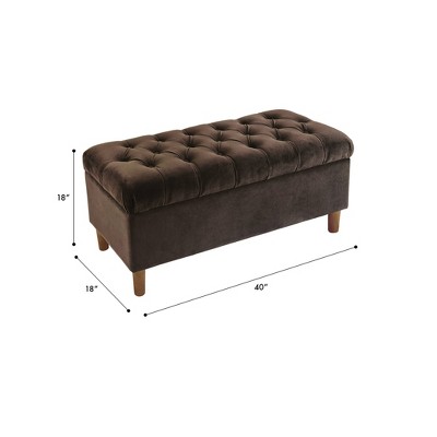 Chocolate Brown Velvet Tufted Storage Bench with Honey Oak Legs