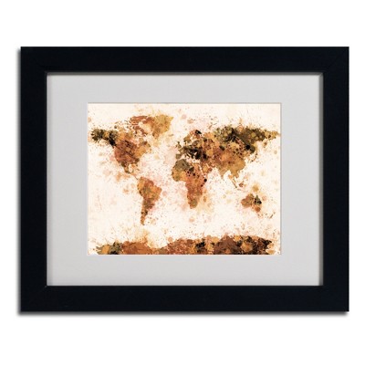 Trademark Fine Art -Michael Tompsett 'Bronze Paint Splash World Map' Matted Fram